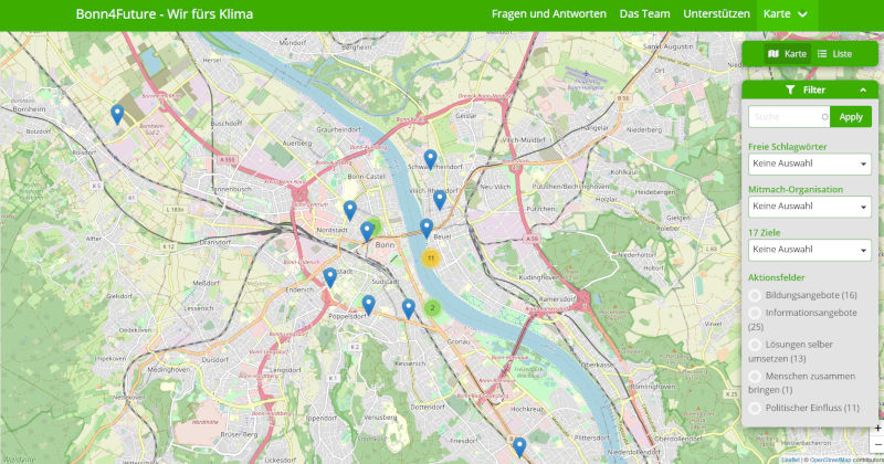 screenshot Karte der Bonner nachhaltigkeitsplattform unter https://www.bonn4future.de/de/map